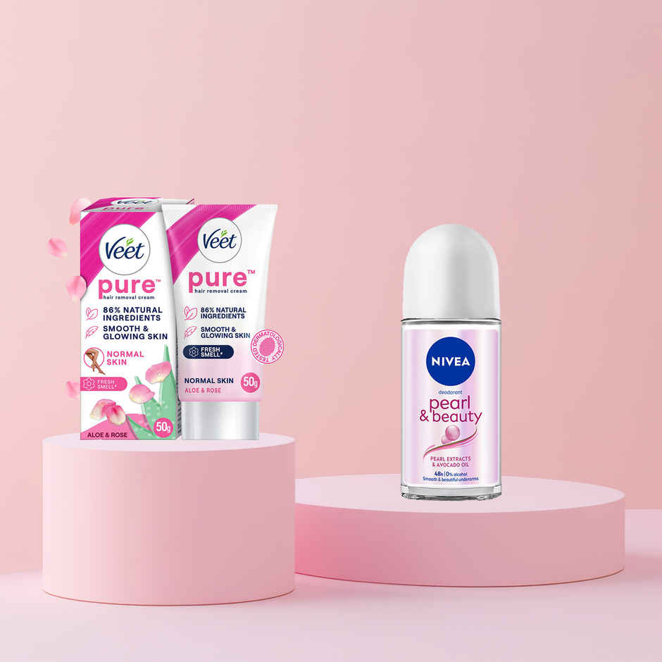 Veet Pure Hair Removal Cream - Normal Skin(50gms) & Roll-On Pearl & Beauty 50(50ml) Combo