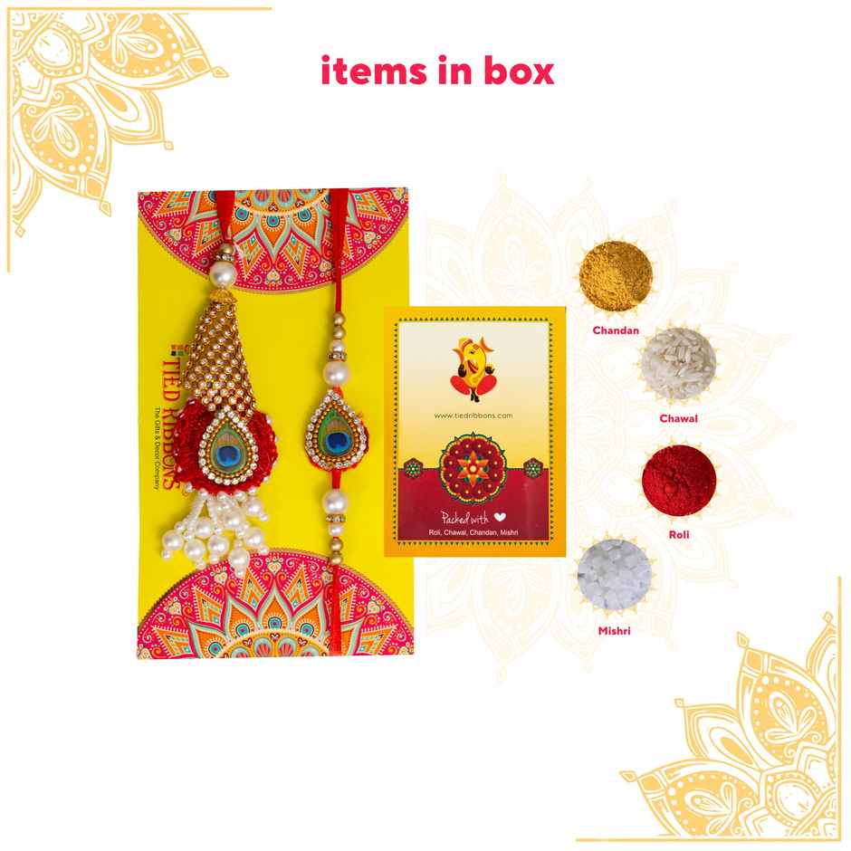 Bhaiya Bhabhi Lumba Rakhi with Roli Chawal (Tied Ribbons) Pack of 2