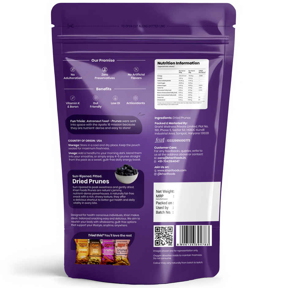 Khari Foods Premium Pitted Prunes Dried | Dry Fruit Snack | No Added Sugar