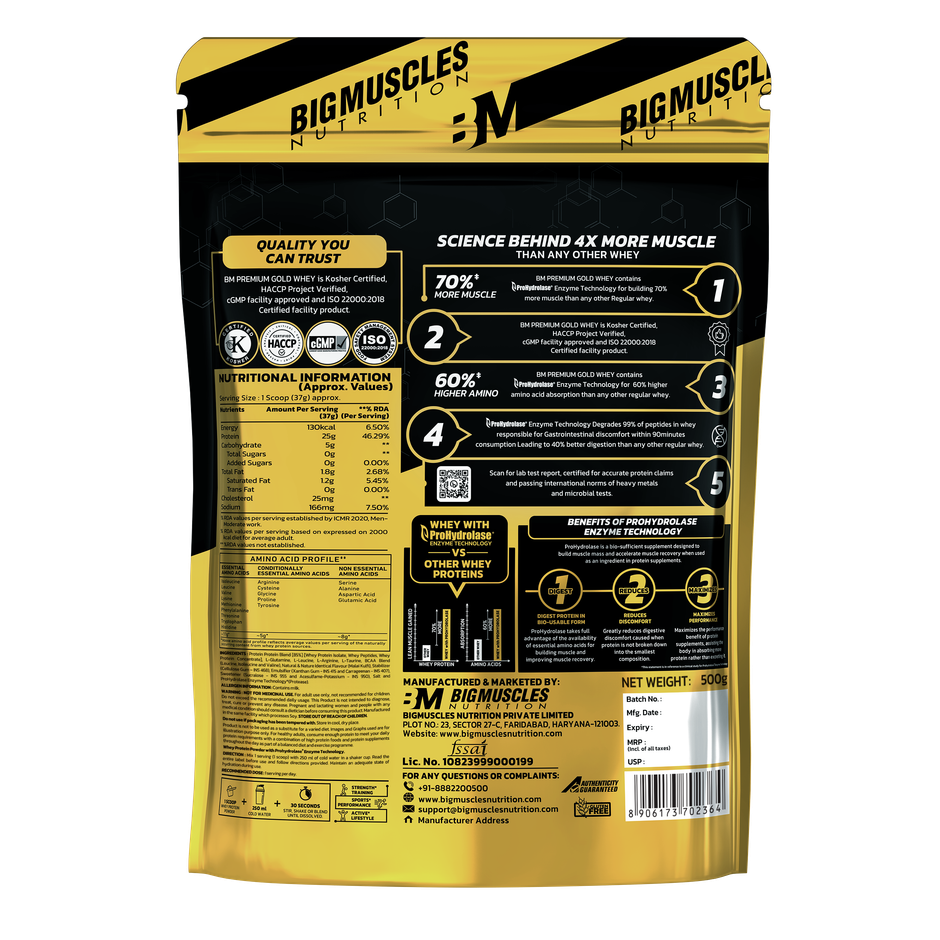 Big Muscles Nutrition Premium Gold Whey | Informed Choice Uk Certified | Isolate Whey Protein Blend