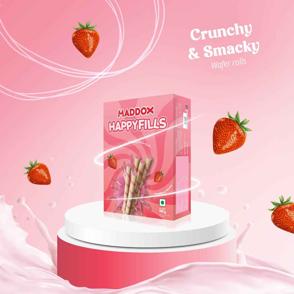 Maddox Happyfills Crunchy & Snacky Wafer Rolls | Strawberry Flavour