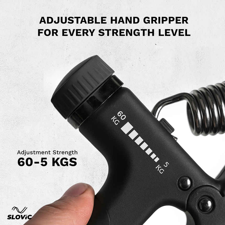 Slovic upto 60kg Adjustable Hand Grip Strengthener for Forearm & Wrist Strengthening - Black