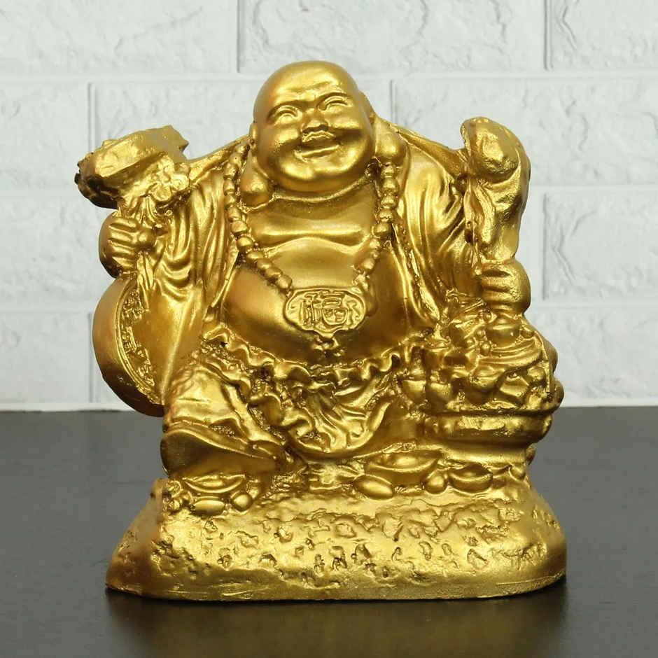 Tied Ribbons Laughing Buddha Statue Figurine Showpiece (12.7 Cm)