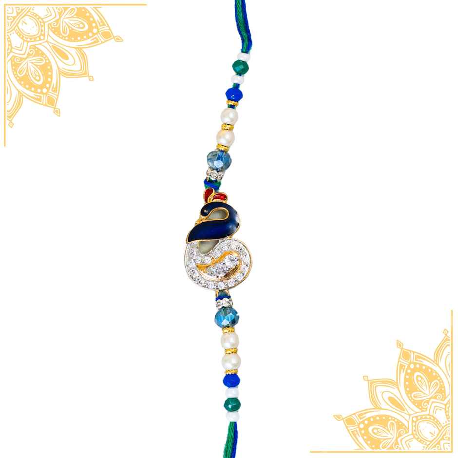 American Diamond Premium A.D. Peacock Rakhi (Avyaan Rakhi) Set of 1