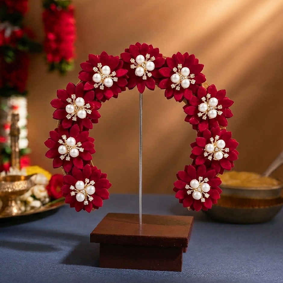 Red Flower Arch | Idol & Kalash Backdrop Decor | Medium | Svasti