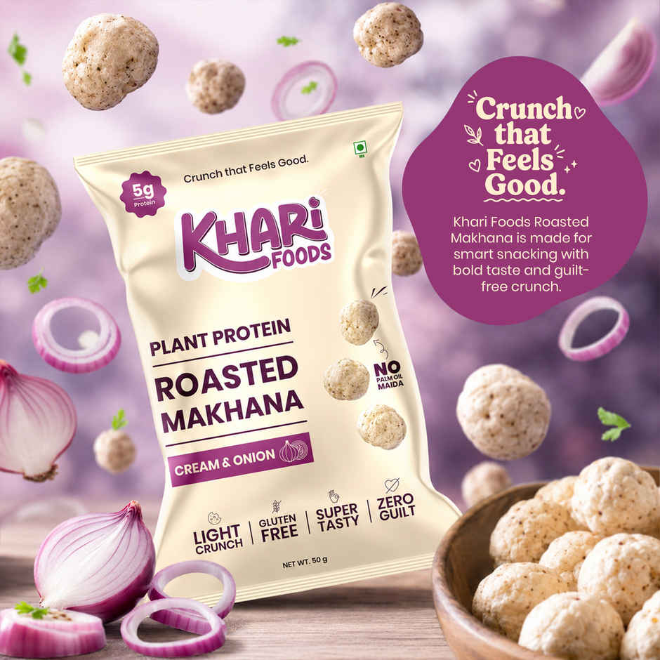 Khari Foods Roasted Cream Onion Makhana | Protein Rich Healthy Dry Fruit Snacks