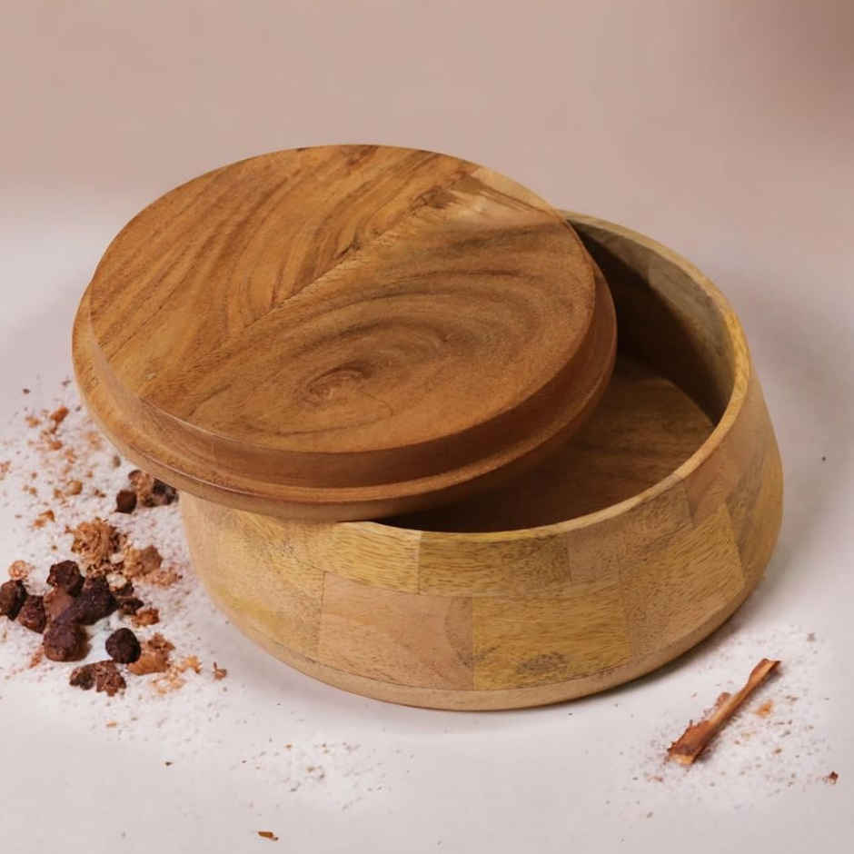 Vesta Homes Wooden Casserole With Lid For Roti, Masala Box, Serving Bowl, Storage Box | 23x23x9 Cm