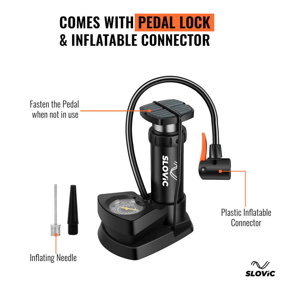 Slovic Cycle Air Foot Pump with Meter for Bike, Car Tyres, Football & More