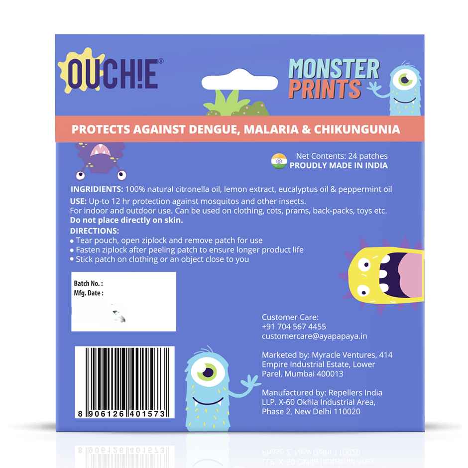 Ouchie Monster Print Mosquito Repellent Patches Truly Natural Double Combo