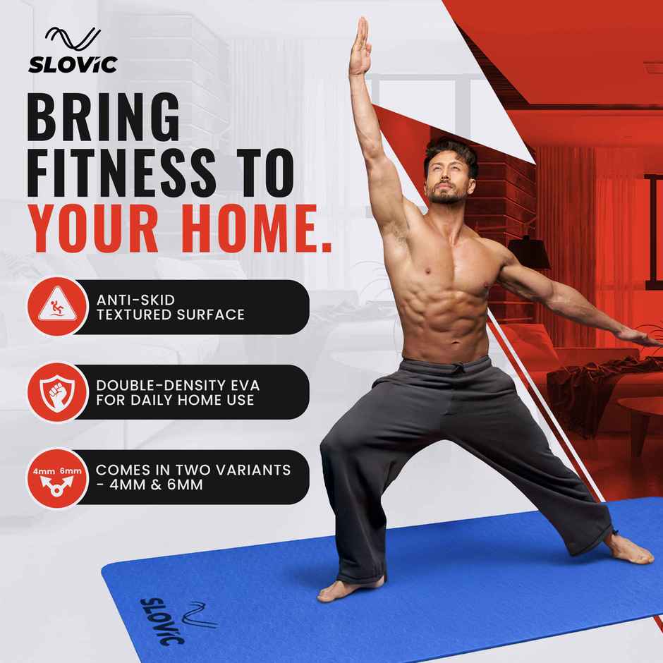 Slovic 4mm Anti-Slip EVA Yoga Mat with Carry Strap | Ideal for Indoor & Outdoor Use | Blue