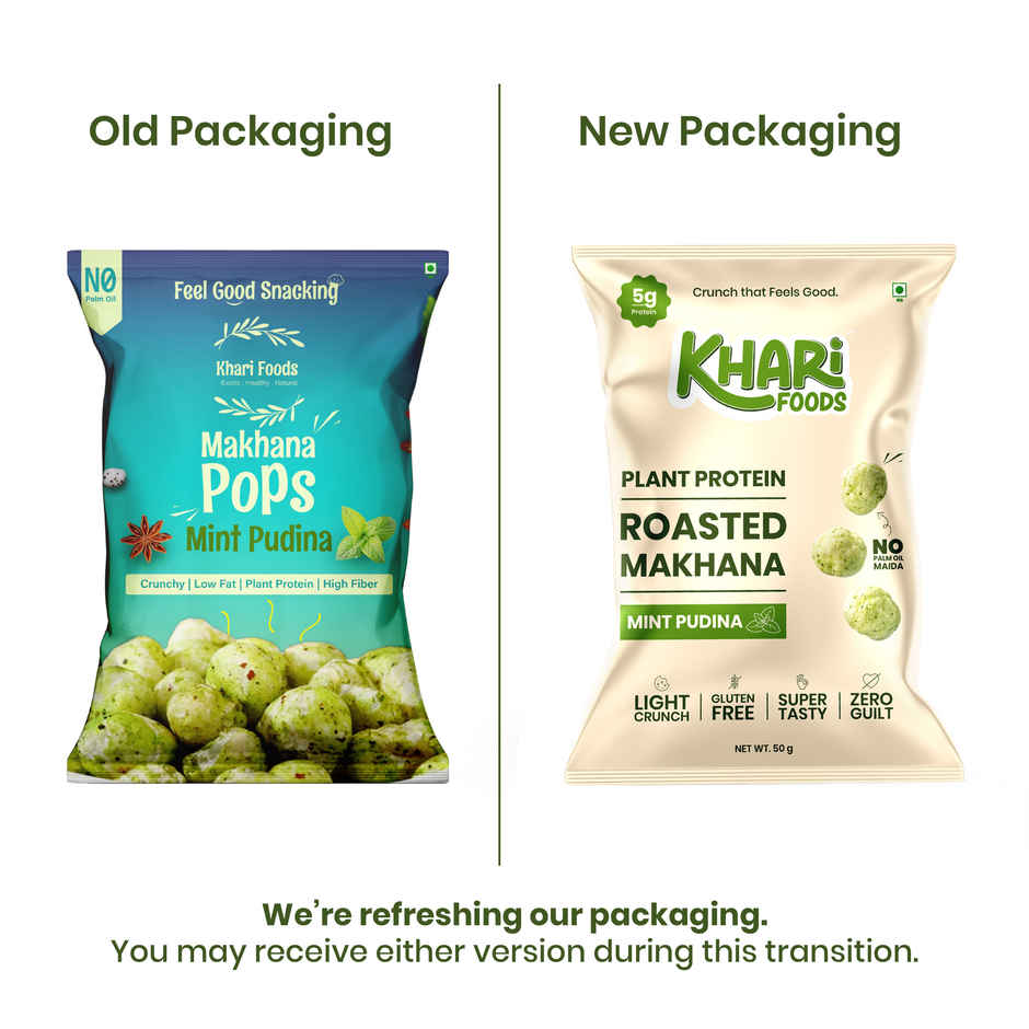 Khari Foods Roasted Mint Pudina Makhana | Protein Rich Healthy Dry Fruit Snacks