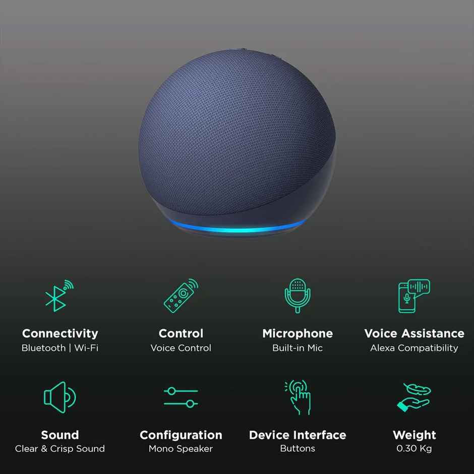 Amazon Echo Dot (5th Gen) | Smart speaker with Bigger sound, Motion Detection, Temperature Sensor, Alexa and Bluetooth - Blue