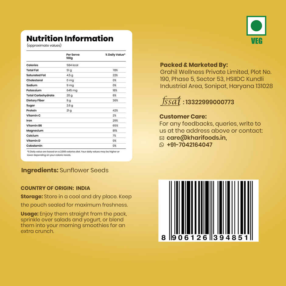 Khari Foods Premium Sunflower Seeds | Fibre Rich | Seeds for Eating