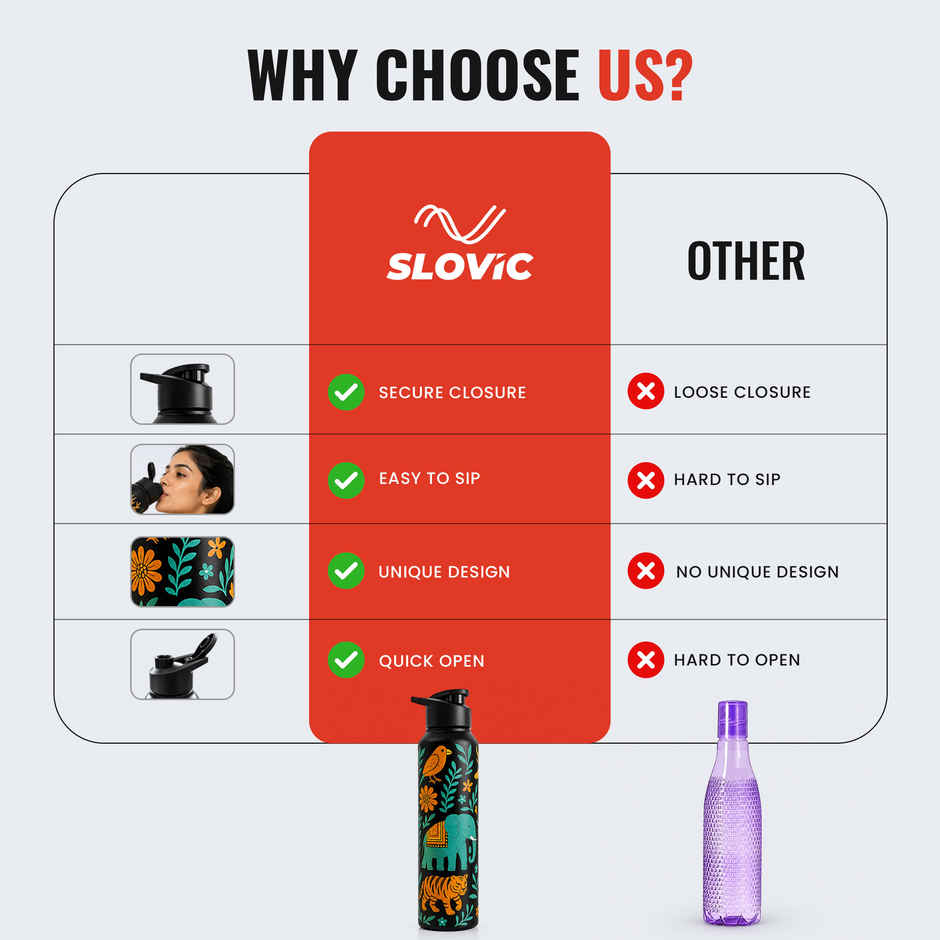 Slovic 1 L Incredible India Stainless Steel Sipper Water Bottle | 100% BPA Free | Ideal for Daily Use