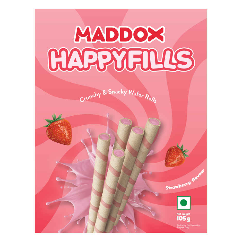 Maddox Happyfills Crunchy & Snacky Wafer Rolls | Strawberry Flavour