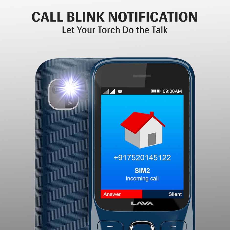 Lava Gem 2025 Dual Sim Keypad Phone (2.8" Display, Camera & Flash) | 2575mAh Smart AI | Blue Chrome
