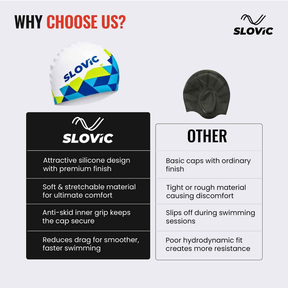 Slovic Woemn Swimming Cap - Leak-Proof, Stretchable & Secure Fit - - Printed