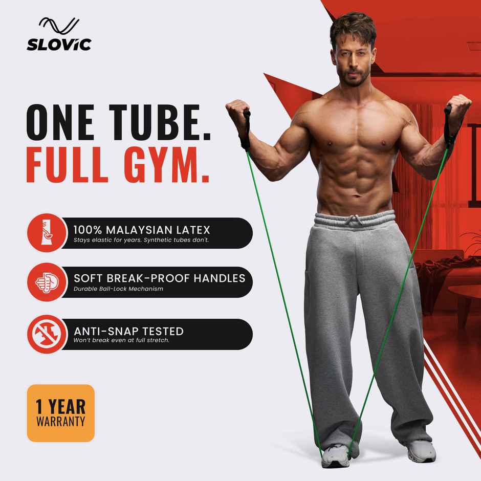 Slovic Natural Rubber Latex Resistance Tube | 20kg | Ideal for Gym & Home Workout | Green