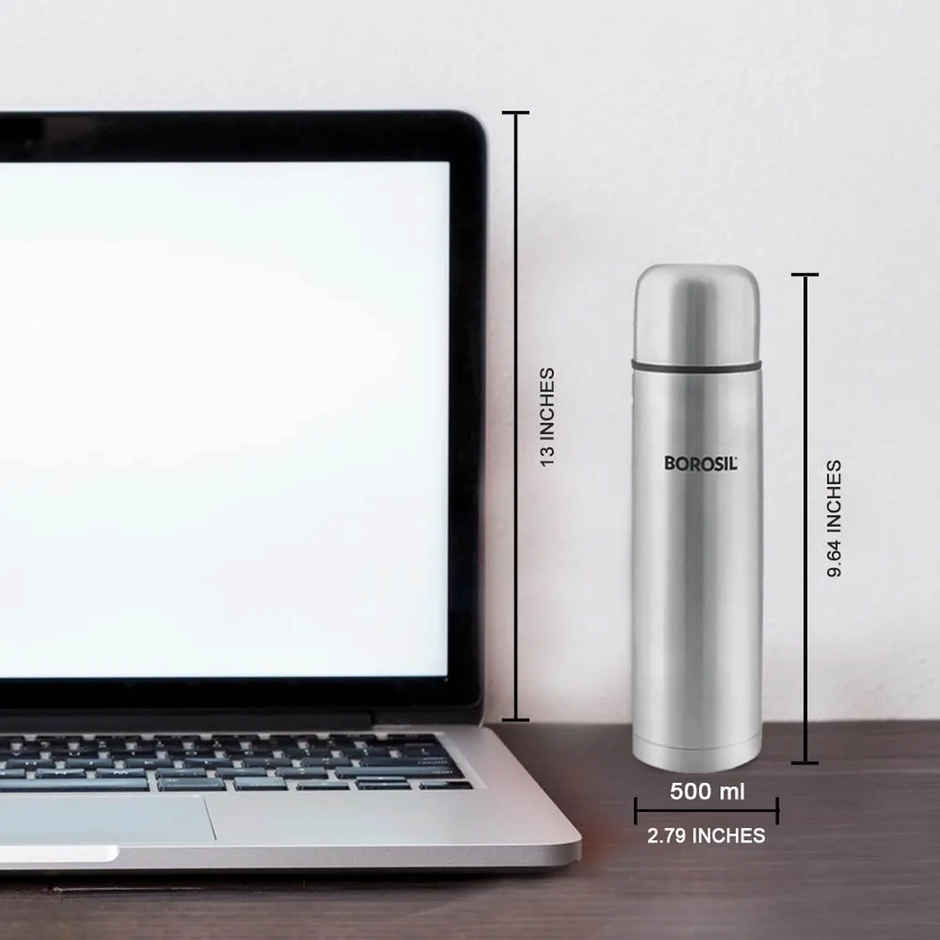 Borosil Stainless Steel Hydra Thermo Vacuum Insulated Flask Water Bottle | 500 ml | Black