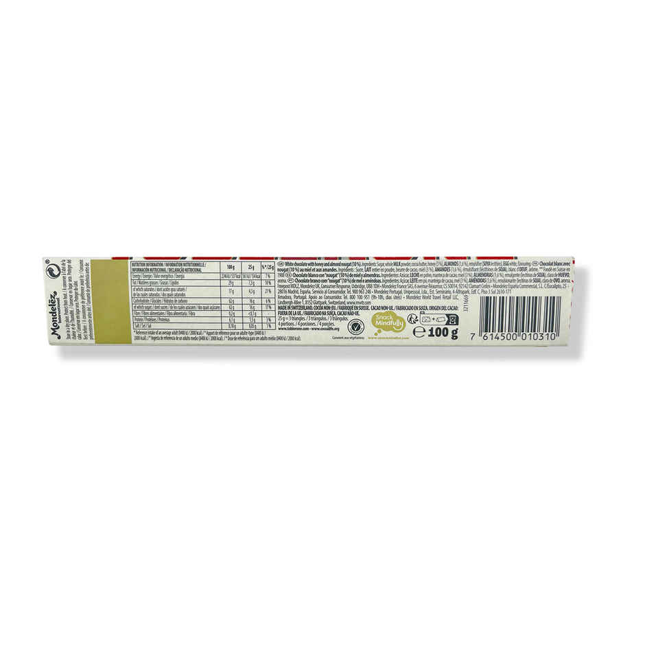 Toblerone White Chocolate with Honey & Almond Nougat Pouch