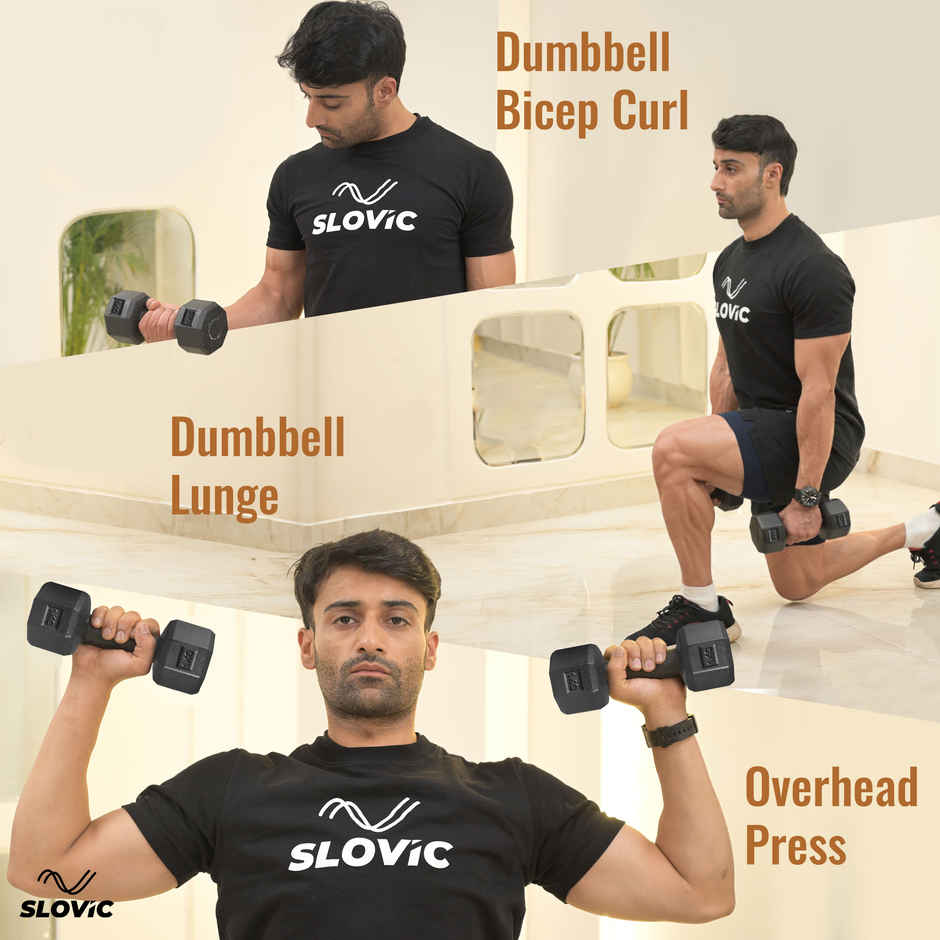 Slovic PVC Dumbbell Set (3 kg X 2) | Black | for Weightlifting & Home Gym | Non-Slip Coated Handle