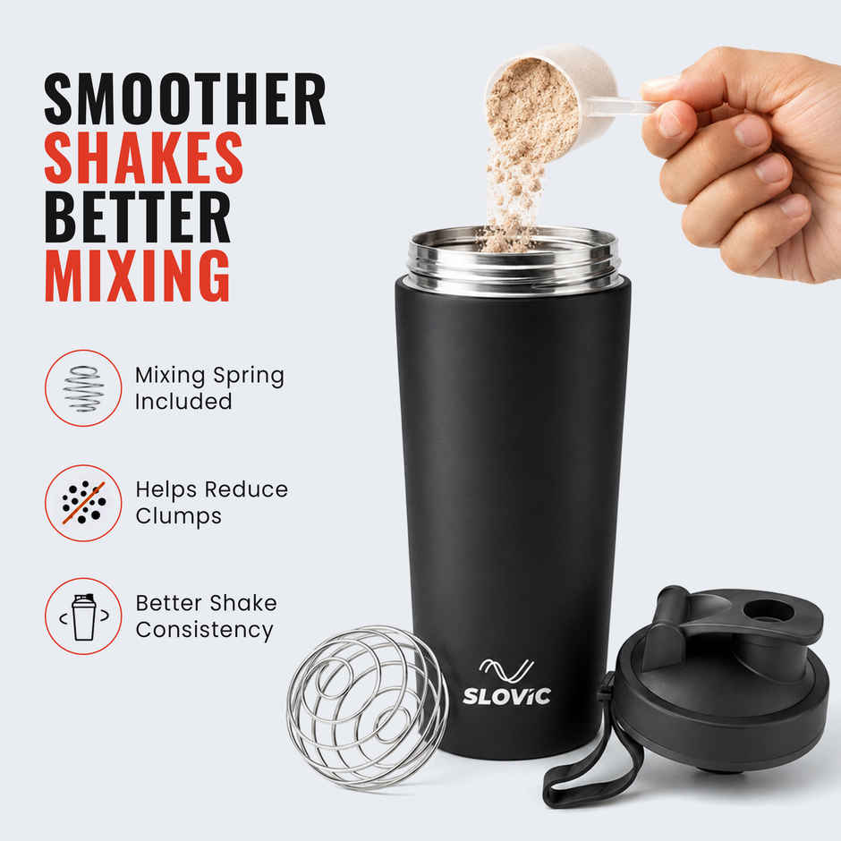 Slovic 750 ml Stainless Steel Shaker Water Bottle for Gym & Daily Use | Odour-free & Leakproof | Black