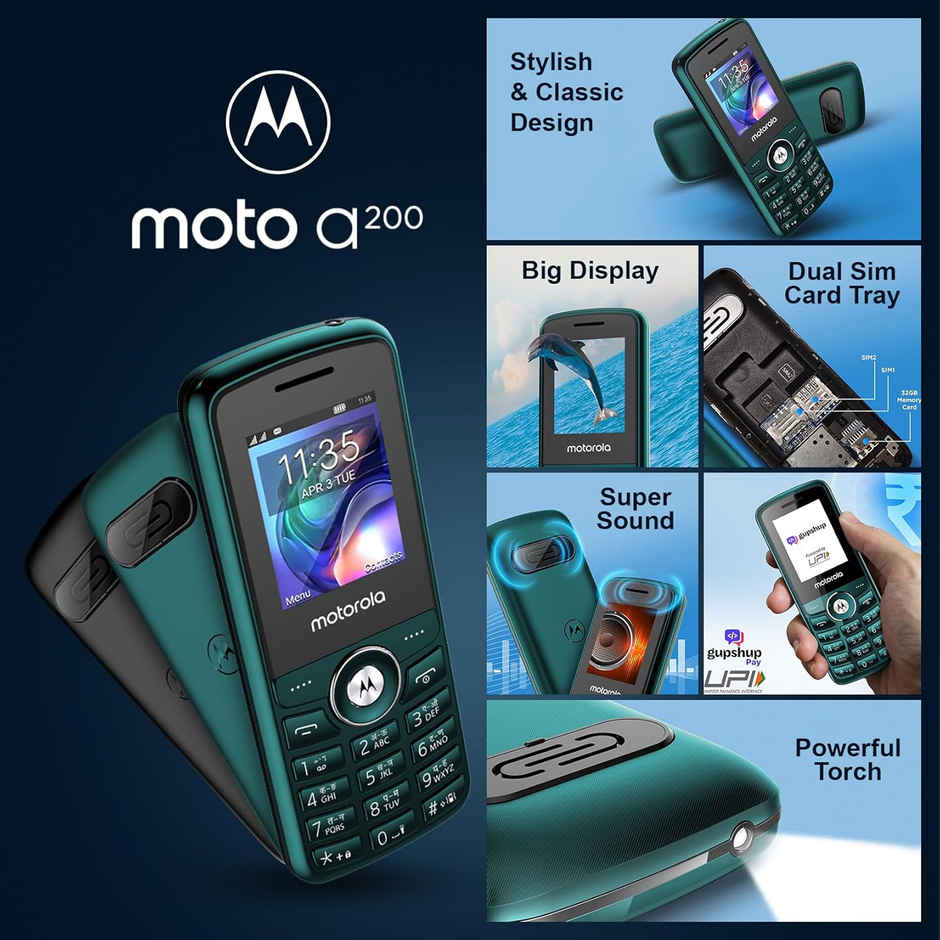 Motorola All-New A200 Dual Sim keypad Phone with Voice Feature | Teal Blue
