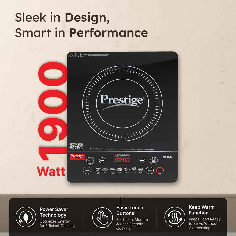 Prestige Pic 15.0 Plus 1900-Watt Induction Cooktop| Indian Menu Option| Automatic Voltage Regulator