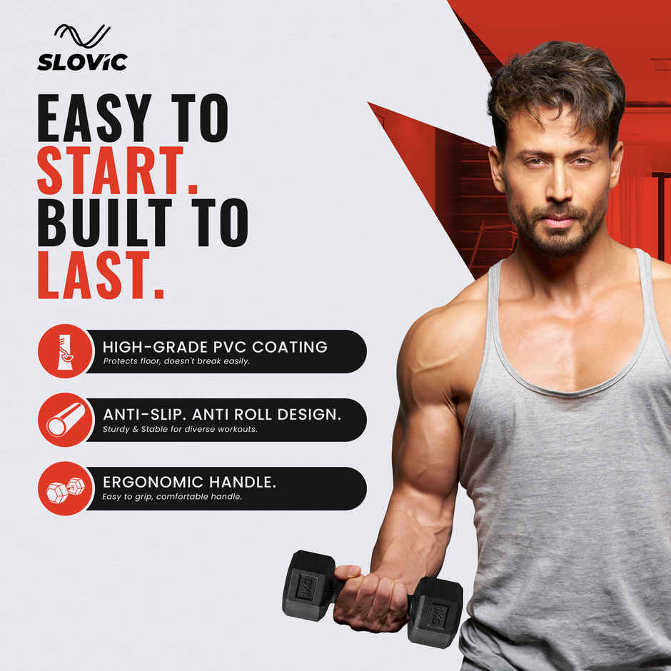 Slovic PVC Dumbbell Set (5 kg X 2) | Black | for Weightlifting & Home Gym | Non-Slip Coated Handle