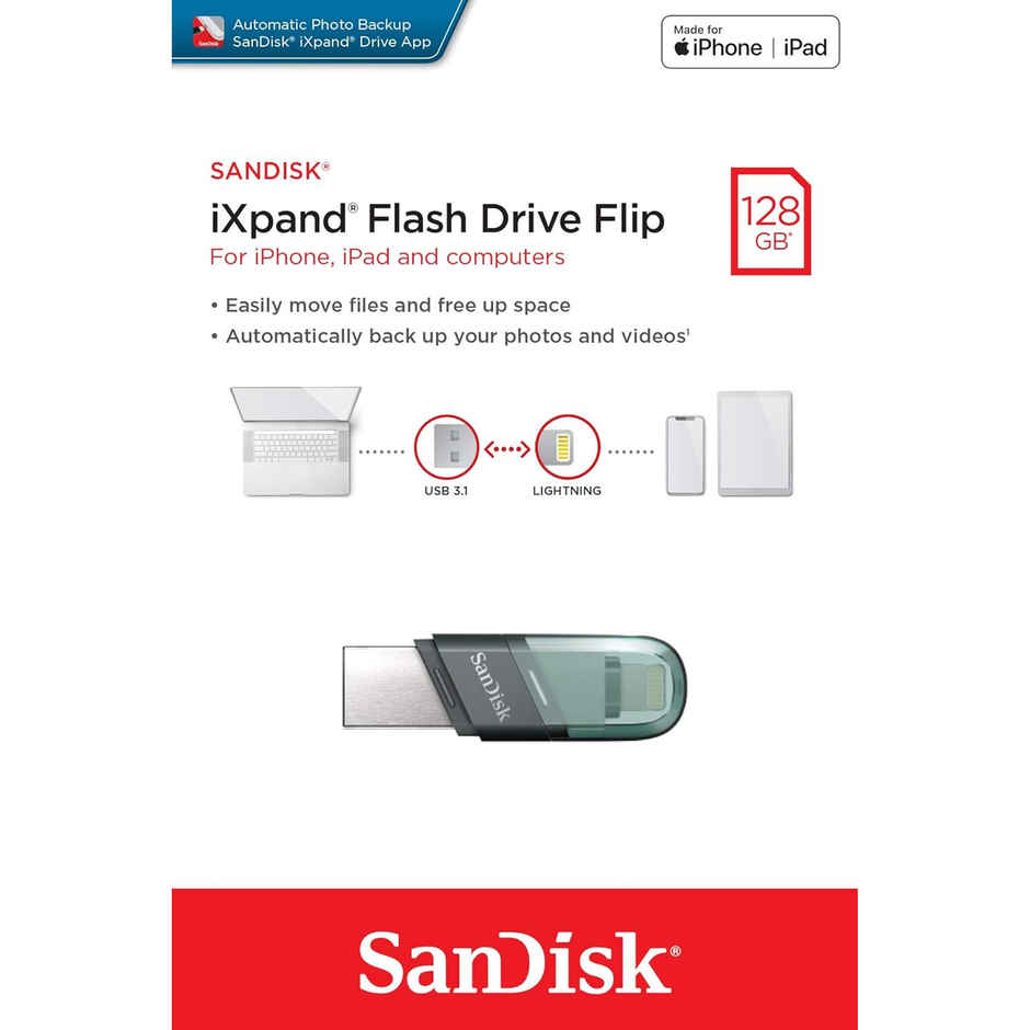 Sandisk Ixpand Usb 3.0 Flash Drive Flip 128Gb For Ios And Windows, Metalic
