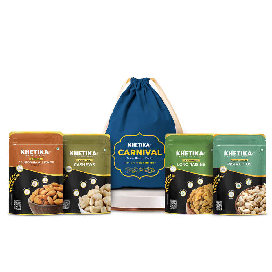 Khetika Legacy Dry Fruits Diwali Gift Pack Potli Almonds, Cashews, Pistachios & Raisins