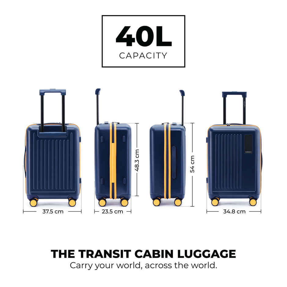 Mokobara Solid Polycarbonate 40 L Telescopic Cabin Luggage | Blue - 56 cm