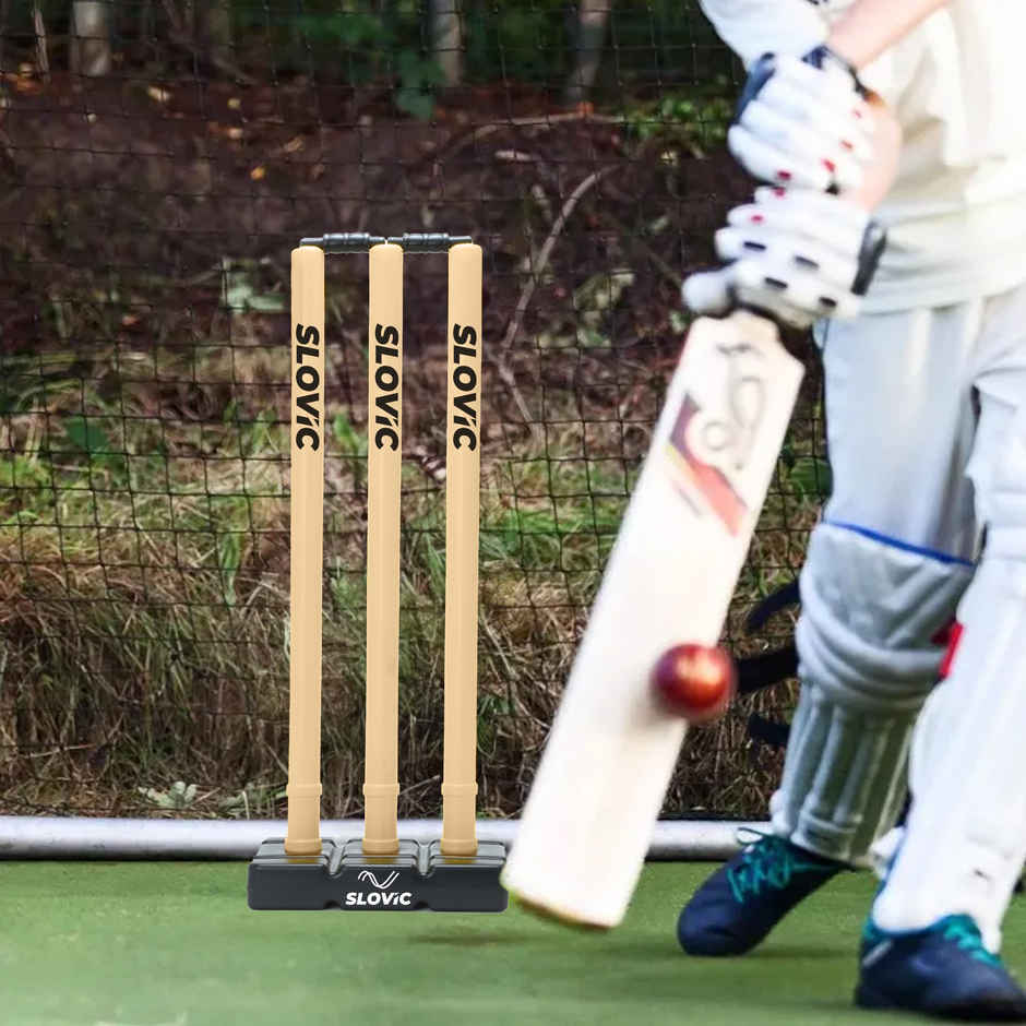 Slovic Cricket Stump Set with Bails & Stand for Practice, Gully Cricket & Net Session