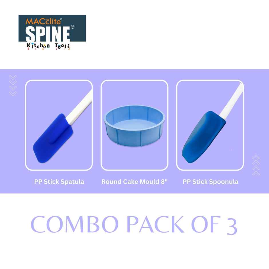 Spine Silicone Combo Set of 3pc |wooden Stick Spatula | With Round Cake Mould 8 Inch Multicolor