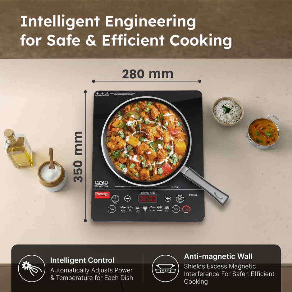Prestige PIC 15.0+ 1900W Induction Cooktop,4KV Surge Protection,Easy to Clean,Black,1Y Warranty, BIS