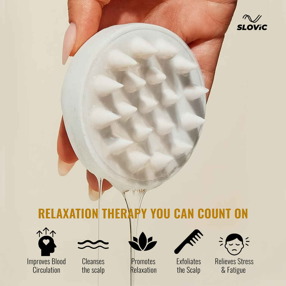 Slovic Manual Head & Scalp Massager with Soft Silicone Bristles | Relaxation | White