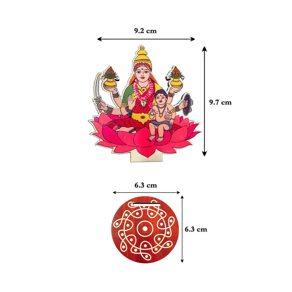 MDF Ashtalakshmi Stand | 4 Inch | Return Gift | 8 Forms of Goddess Lakshmi Cutout | Diya/Naivedyam Stand for Pooja Room & Mandir | Svasti