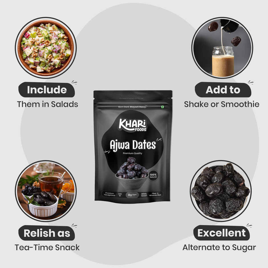 Khari Foods Premium Ajwa Dates | Minerals Rich Khajur Dry Fruit Khajoor