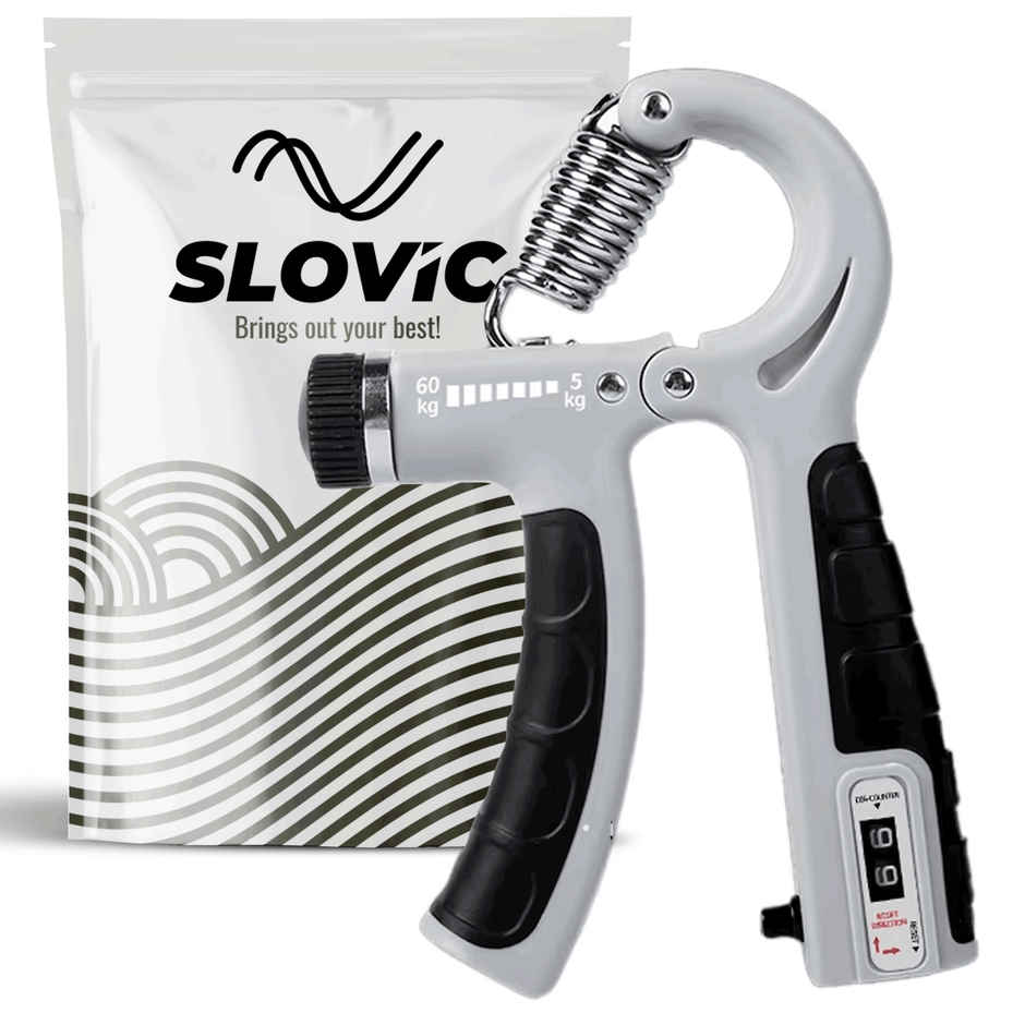 Slovic Adjustable Hand Gripper with Counter | up to 60 kg | Ideal for Gym & Home Workout | Black & White