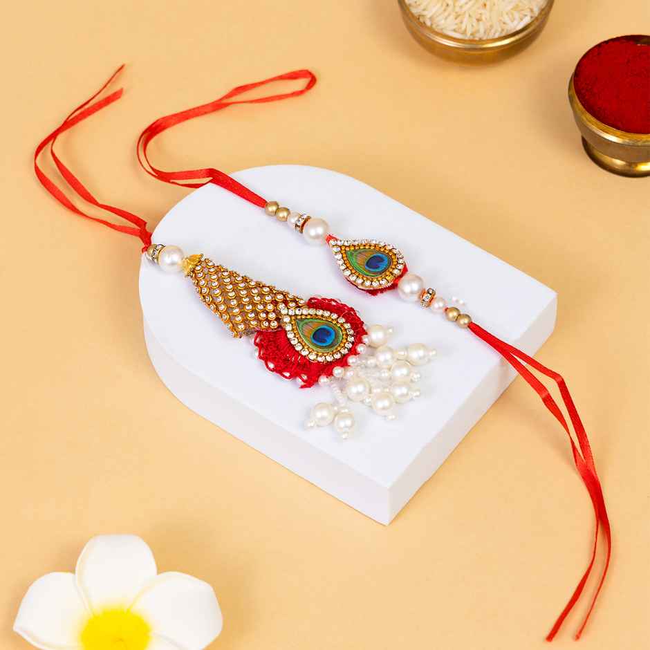 Bhaiya Bhabhi Lumba Rakhi with Roli Chawal (Tied Ribbons) Pack of 2