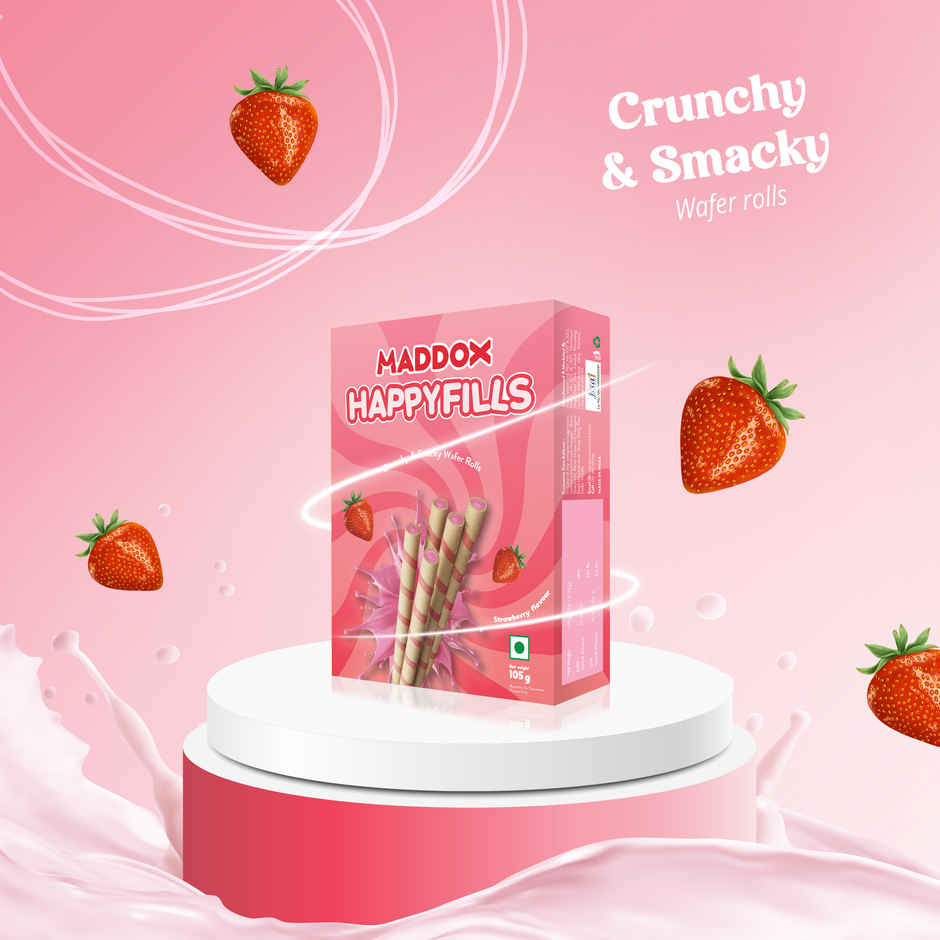 Maddox Happyfills Crunchy & Snacky Wafer Rolls | Strawberry Flavour