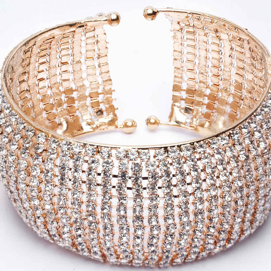 Shining Diva Fashion 18k Rose Gold Plated Crystal Cuff Bracelet for Women and Girls | 11430b