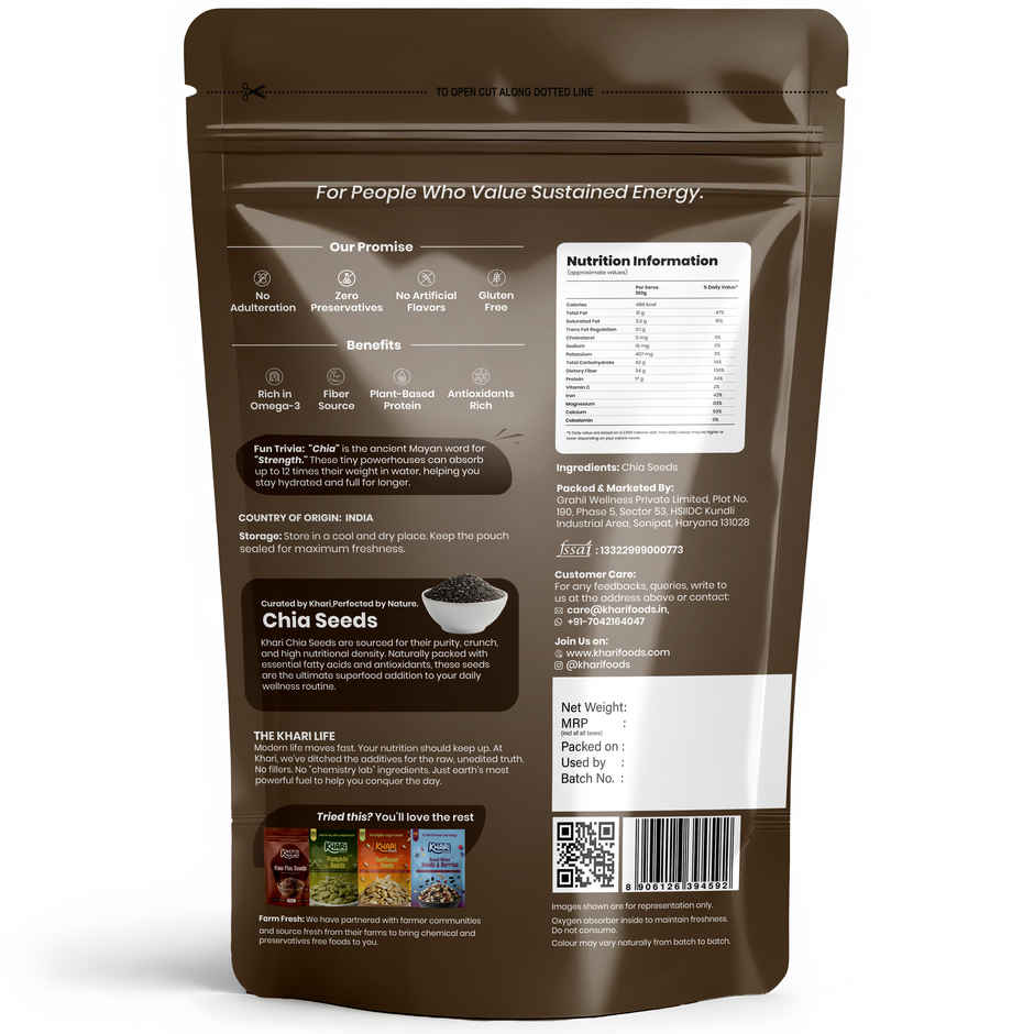 Khari Foods Premium Chia Seeds | Fiber Rich | Omega 3 Fatty Acids