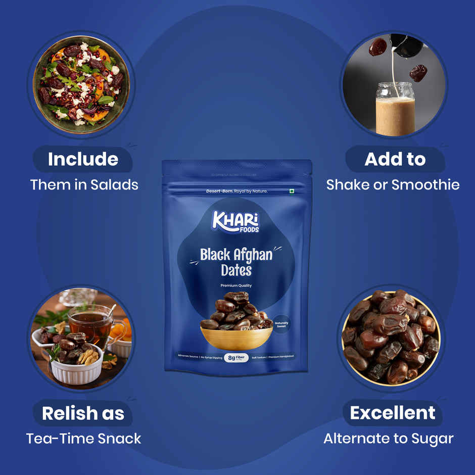 Khari Foods Black Afghan Dates | Instant Energy Khajur, Dry Fruit Khajoor