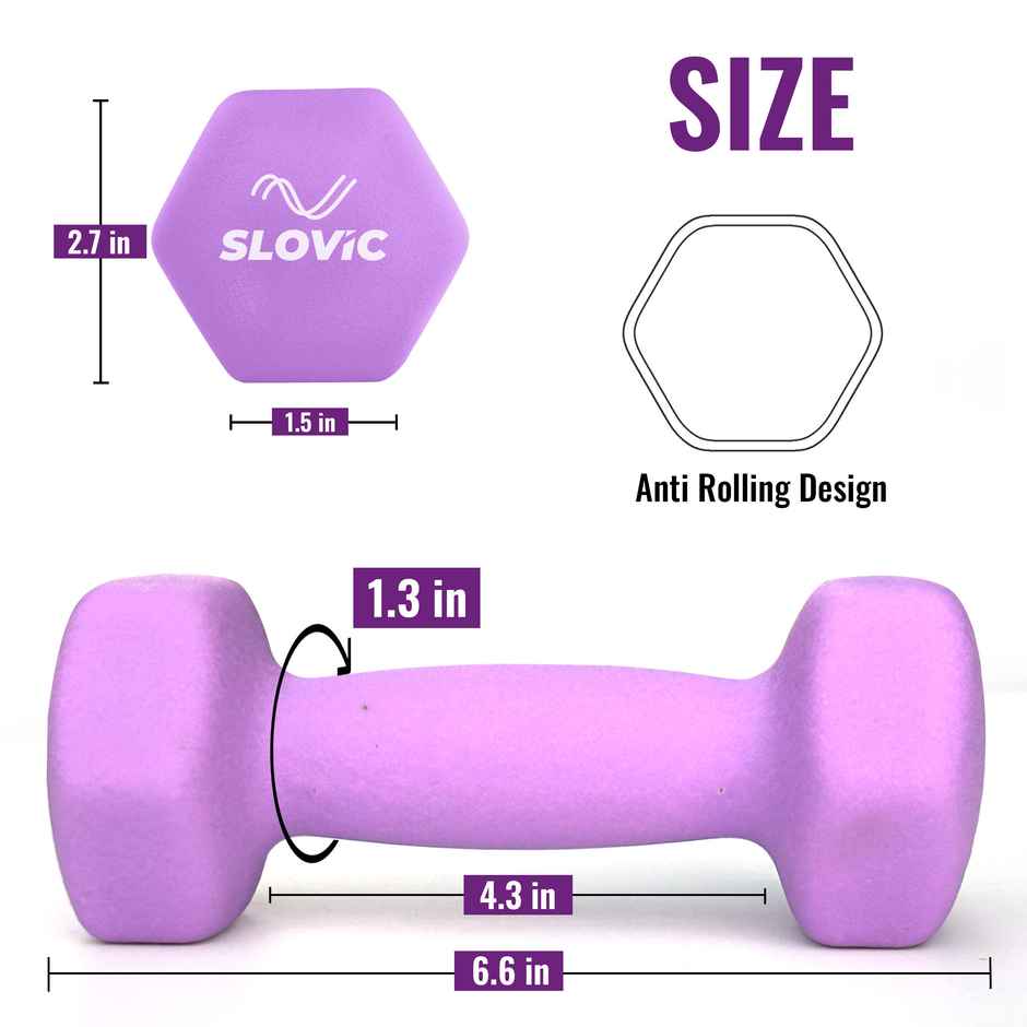 Slovic Neoprene 2 kg Dumbbells Pair for Home & Gym Use - Anti-Skied