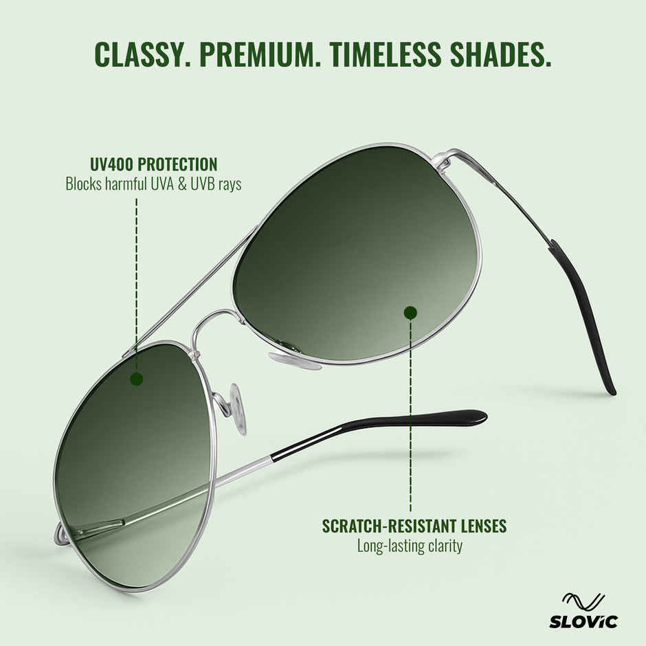 Slovic Unisex Aviators Sunglasses with UV400 Protection Lenses | Green and Silver