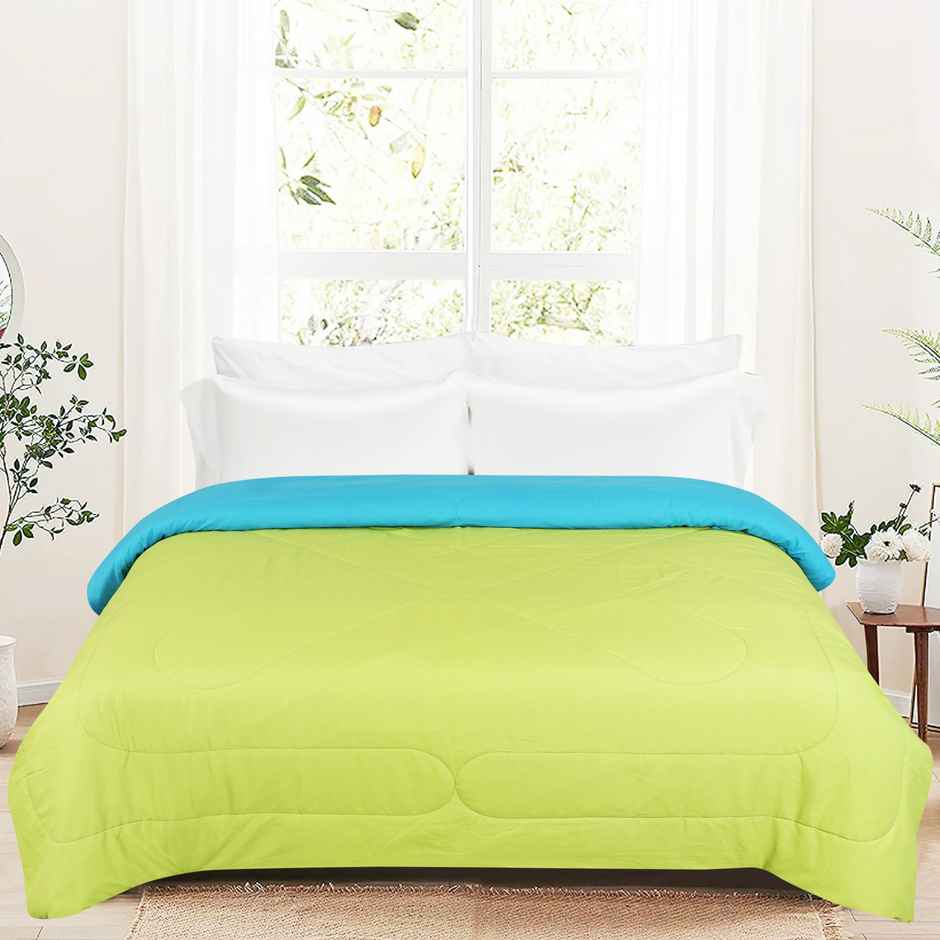 Dream Living Uphar Comforter Solid Reversible Double Bed Cotton Rich Super Soft 220 x 240 cm | Blue & Green