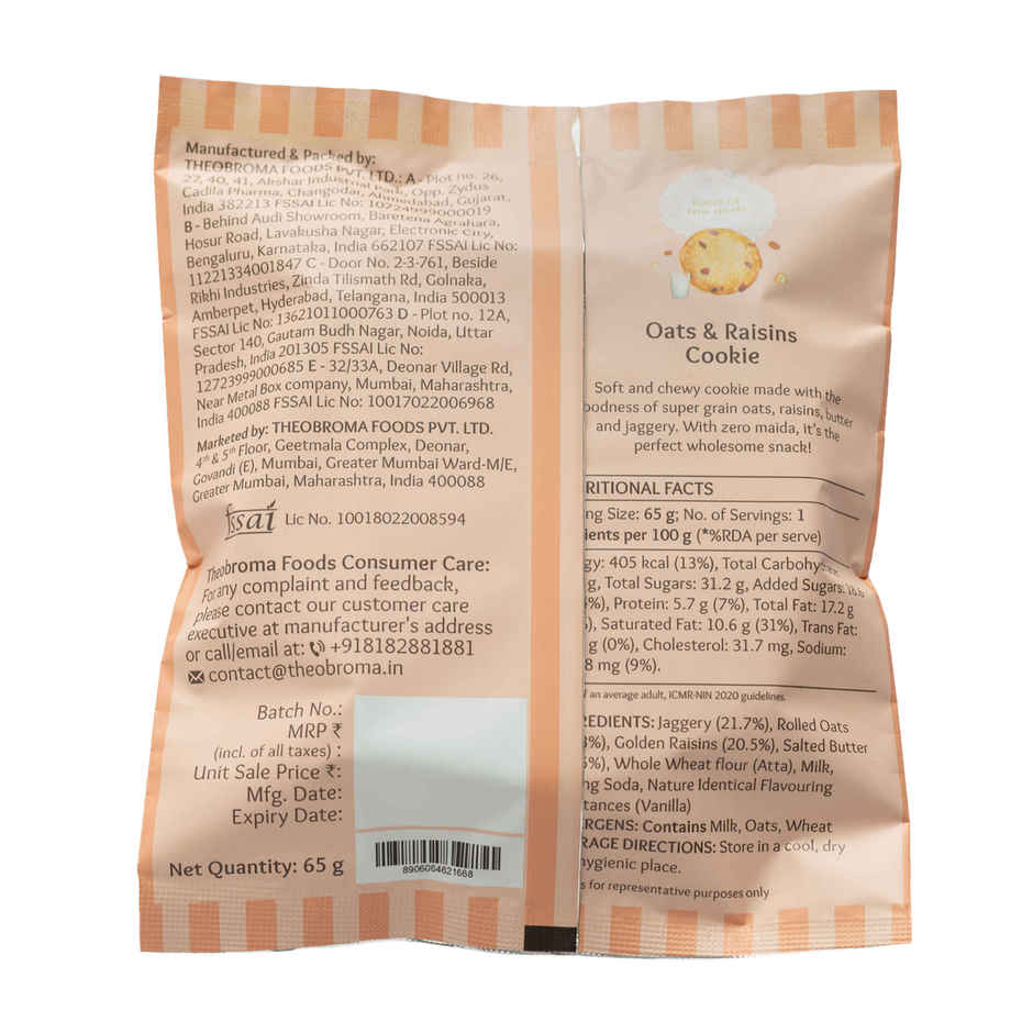 Theobroma Big Cookie Oats & Raisins Cookie | No Palm Oil | No Preservatives