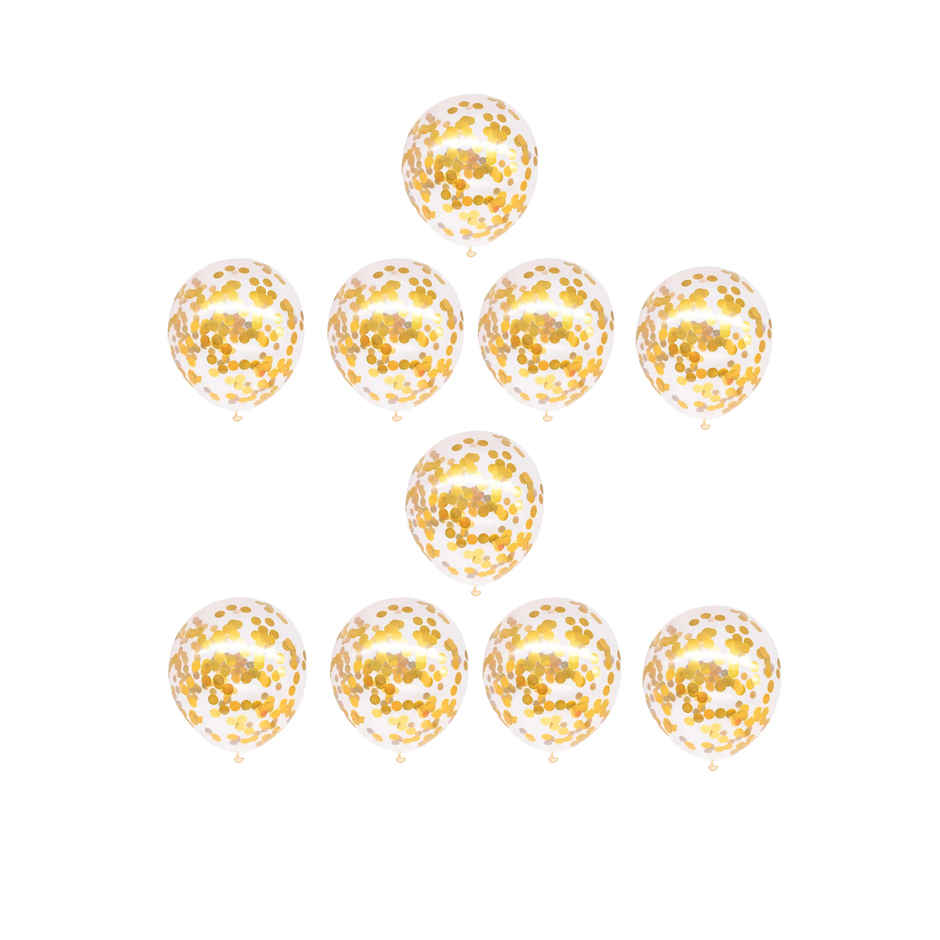 Just Party Golden Confetti Balloons For Decoration - Pack Of 10 Transparent Balloons