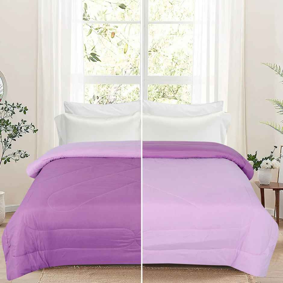 Dream Living Uphar | Comforter Solid Reversible Double Bed Cotton Rich Super Soft 220 x 240 cm | Lavender